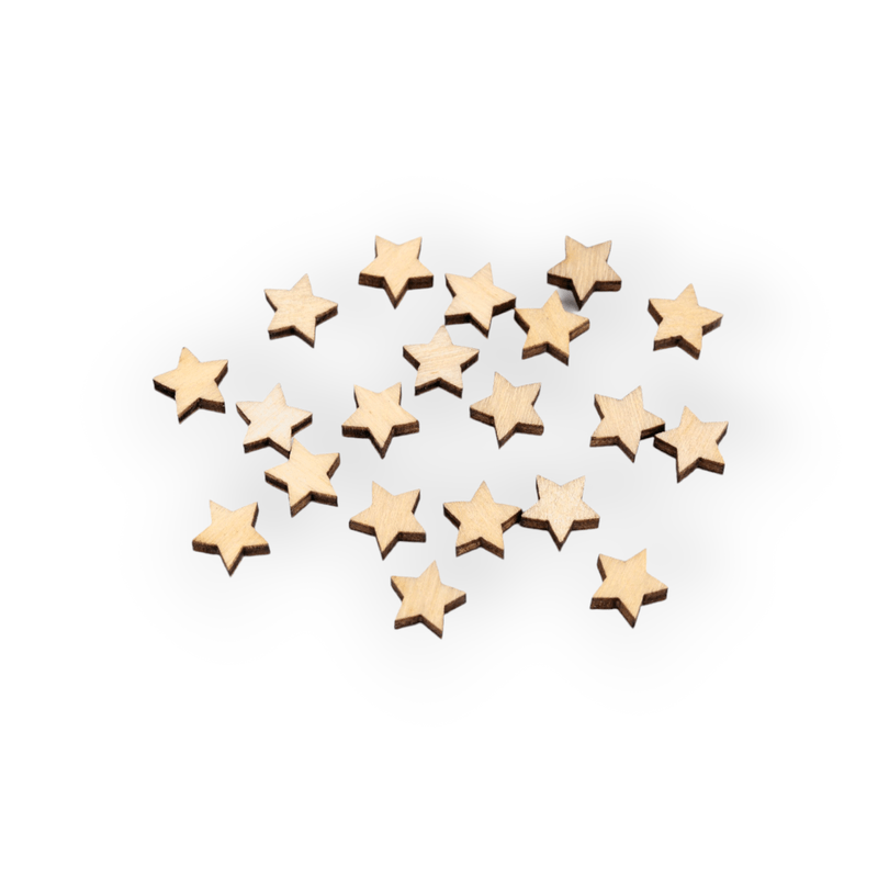 Jucarii, Copii si Bebe - Jucarii si jocuri - Jucarii & jocuri educative - Seturi de artizanat - Set 20 mini stelute din lemn pentru lipit 10 mm, Natur - Infinity.ro