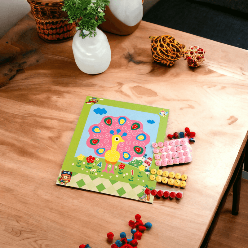 Jucarii, Copii si Bebe - Jucarii si jocuri - Jucarii & jocuri educative - Seturi de artizanat - Set creativ adeziv pentru copii +3 ani, Paun - Infinity.ro