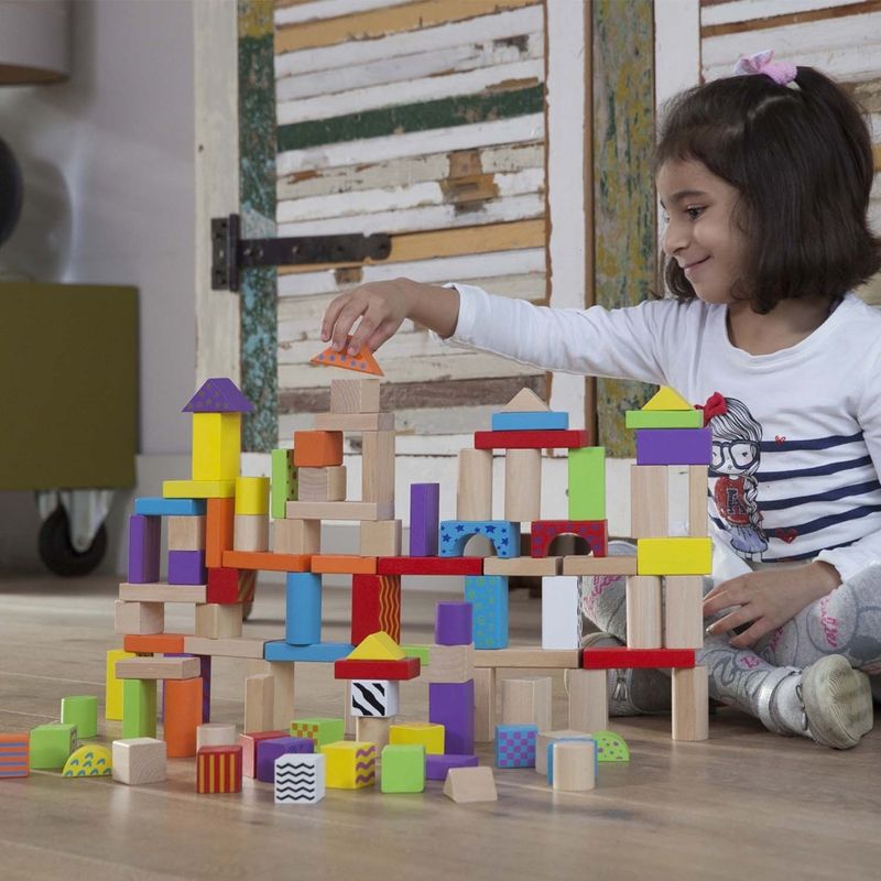 Jucarii, Copii si Bebe - Jucarii si jocuri - Seturi de constructie si cuburi - Cuburi si caramizi - Set de 100 de cuburi din lemn - Infinity.ro