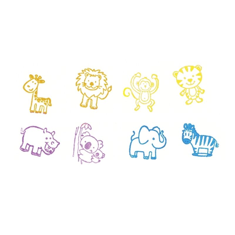 Jucarii, Copii si Bebe - Jucarii si jocuri - Jucarii & jocuri educative - Jocuri si jucarii educative - Set borcanel cu 8 stampile de lemn - Tematica animale salbatice - Infinity.ro