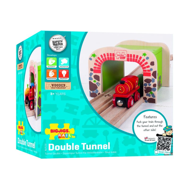 Jucarii, Copii si Bebe - Jucarii si jocuri - Vehicule si jucarii cu telecomanda - Trenulete de jucarie - Tunel dublu - accesoriu traseu sine de lemn - Infinity.ro