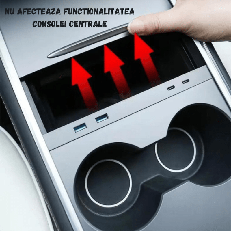 PC, gaming si accesorii - Retelistica - Hub-uri - Panou extensie cu 4 porturi, 2xUSB A si 2xUSB C, fara lumina ambientala, compatibil Tesla Model 3/Y, 2021-2023, Gri - Infinity.ro