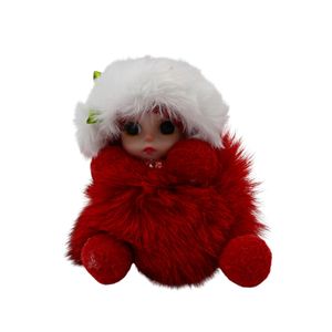 Breloc puf rosu model bebelus cu caciulita