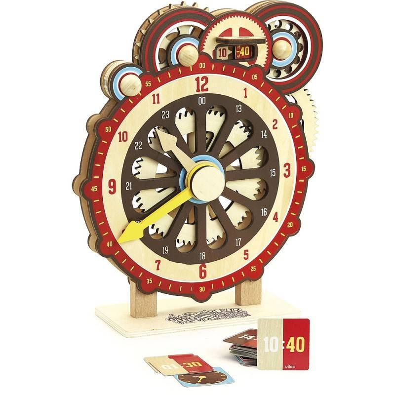 Jucarii, Copii si Bebe - Jucarii si jocuri - Jucarii & jocuri educative - Jocuri si jucarii educative - Ceas educativ din lemn 26 cm cu carduri cu activitati - Infinity.ro
