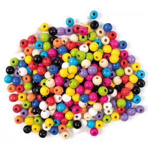 Set 200 margele din lemn colorate rotunde, 10 mm diametru