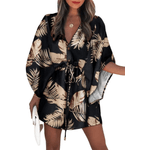 Fashion, accesorii si bijuterii - Femei - Imbracaminte femei - Rochii femei - Rochie de vara, de dama, Ava-Stars ®, Scurta cu decolteu in V si maneci vaporoase, Fina si Usoara, Marimea L, Negru - Infinity.ro