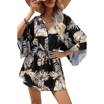 Fashion, accesorii si bijuterii - Femei - Imbracaminte femei - Rochii femei - Rochie de vara, de dama, Ava-Stars ®, Scurta cu decolteu in V si maneci vaporoase, Fina si Usoara, Marimea L, Negru - Infinity.ro