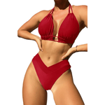 Fashion, accesorii si bijuterii - Femei - Lenjerie si pijamale femei - Costume de baie femei - Costum de baie dama, Ava-Stars ®, Sutien ajustabil si slip cu talie inalta in V, 2 piese, Marimea L, Rosu - Infinity.ro