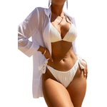 Fashion, accesorii si bijuterii - Femei - Lenjerie si pijamale femei - Costume de baie femei - Costum de baie dama, Ava-Stars ®, Sutien si slip ajustabil, Camasa vaporoasa, 3 piese, Marimea XL, Alb - Infinity.ro