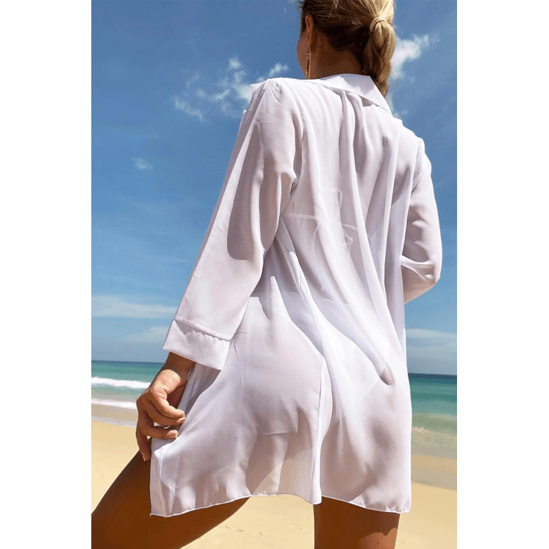 Fashion, accesorii si bijuterii - Femei - Lenjerie si pijamale femei - Costume de baie femei - Costum de baie dama, Ava-Stars ®, Sutien si slip ajustabil, Camasa vaporoasa, 3 piese, Marimea XL, Alb - Infinity.ro