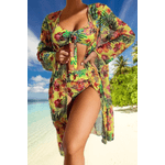 Fashion, accesorii si bijuterii - Femei - Lenjerie si pijamale femei - Costume de baie femei - Costum de baie dama, Ava-Stars ®, Sutien tip bustiera si slip talie inalta, Camasa vaporoasa, 3 piese, XL, Galben Floral - Infinity.ro