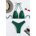 Fashion, accesorii si bijuterii - Femei - Lenjerie si pijamale femei - Costume de baie femei - Costum de baie dama, Ava-Stars ®, Sutien ajustabil si slip cu talie inalta in V, 2 piese, Marimea XL, Verde - Infinity.ro