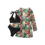 Fashion, accesorii si bijuterii - Femei - Lenjerie si pijamale femei - Costume de baie femei - Costum de baie dama, Ava-Stars ®, Sutien tip bustiera si slip talie inalta, Camasa vaporoasa, 3 piese, L, Negru Floral - Infinity.ro