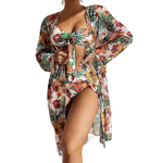 Fashion, accesorii si bijuterii - Femei - Lenjerie si pijamale femei - Costume de baie femei - Costum de baie dama, Ava-Stars ®, Sutien tip bustiera si slip talie inalta, Camasa vaporoasa, 3 piese, L, Alb Floral - Infinity.ro