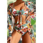Fashion, accesorii si bijuterii - Femei - Lenjerie si pijamale femei - Costume de baie femei - Costum de baie dama, Ava-Stars ®, Sutien tip bustiera si slip talie inalta, Camasa vaporoasa, 3 piese, L, Alb Floral - Infinity.ro