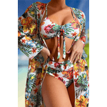 Fashion, accesorii si bijuterii - Femei - Lenjerie si pijamale femei - Costume de baie femei - Costum de baie dama, Ava-Stars ®, Sutien tip bustiera si slip talie inalta, Camasa vaporoasa, 3 piese, L, Alb Floral - Infinity.ro