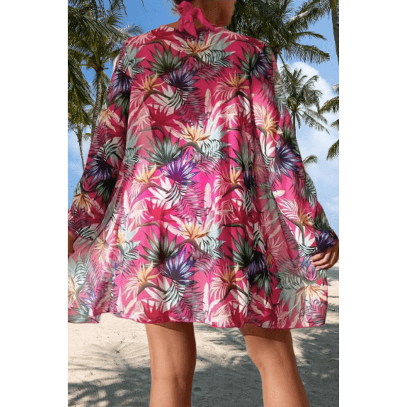 Fashion, accesorii si bijuterii - Femei - Lenjerie si pijamale femei - Costume de baie femei - Costum de baie dama, Ava-Stars ®, Sutien tip bustiera si slip talie inalta, Camasa vaporoasa, 3 piese, M, Roz Floral - Infinity.ro