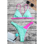 Fashion, accesorii si bijuterii - Femei - Lenjerie si pijamale femei - Costume de baie femei - Costum de baie dama, Ava-Stars ®, Sutien ajustabil si slip in V cu talie inalta, 2 piese, Marimea XL, Roz-Turcoaz - Infinity.ro