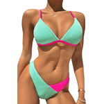 Fashion, accesorii si bijuterii - Femei - Lenjerie si pijamale femei - Costume de baie femei - Costum de baie dama, Ava-Stars ®, Sutien ajustabil si slip in V cu talie inalta, 2 piese, Marimea XL, Roz-Turcoaz - Infinity.ro