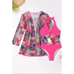 Fashion, accesorii si bijuterii - Femei - Lenjerie si pijamale femei - Costume de baie femei - Costum de baie dama, Ava-Stars ®, Sutien tip bustiera si slip talie inalta, Camasa vaporoasa, 3 piese, XL, Roz Floral - Infinity.ro