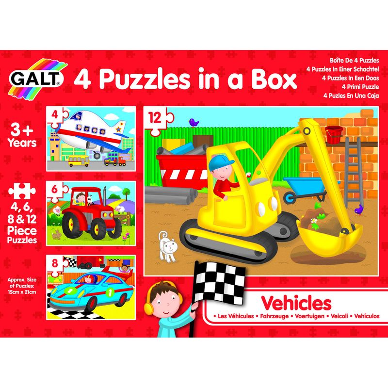 Jucarii, Copii si Bebe - Jucarii si jocuri - Jocuri si puzzle - Puzzle - Set 4 puzzle-uri Vehicule - 12 piese - Infinity.ro