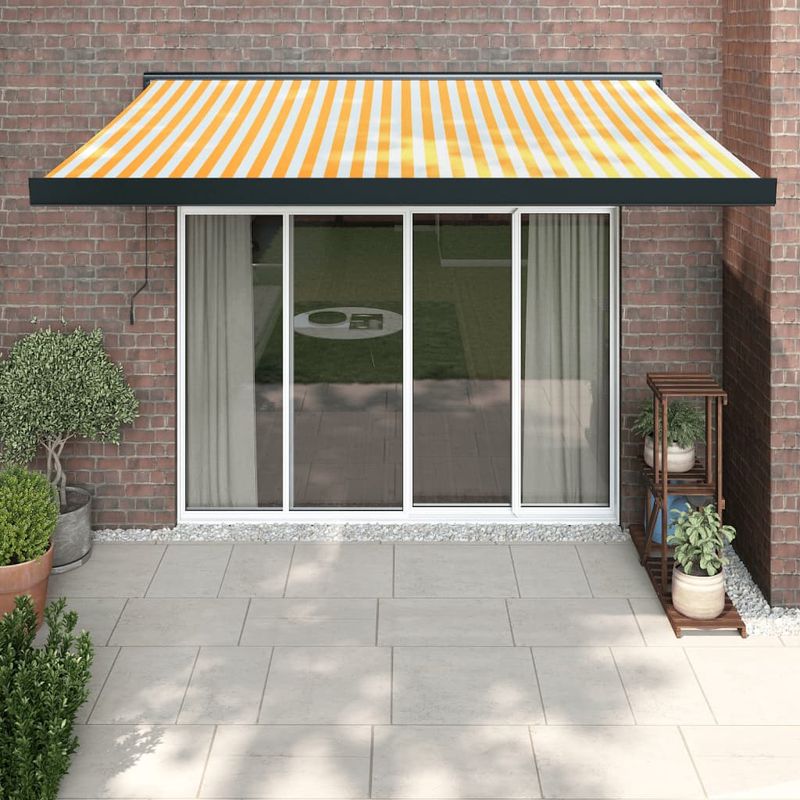 Casa si Gradina - Gradina si terasa - Umbrele si pavilioane - Umbrele - Copertina retractabila, galben/alb, 3x2,5 m, textil/aluminiu - Infinity.ro
