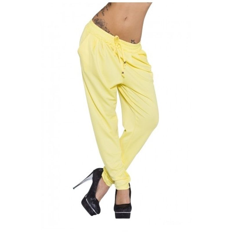 Fashion, accesorii si bijuterii/Femei/Imbracaminte femei/Pantaloni femei - Pantaloni salvari lungi cu siret, galbeni, M - Infinity.ro