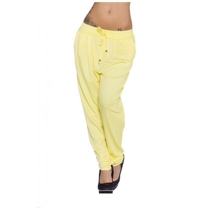Fashion, accesorii si bijuterii/Femei/Imbracaminte femei/Pantaloni femei - Pantaloni salvari lungi cu siret, galbeni, M - Infinity.ro
