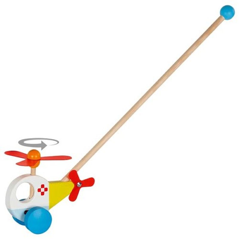 Jucarii, Copii si Bebe - Jucarii si jocuri - Jucarii bebelusi - Jucarii de tras/impins - Jucarie de impins din lemn cu bat- Elicopter - Infinity.ro