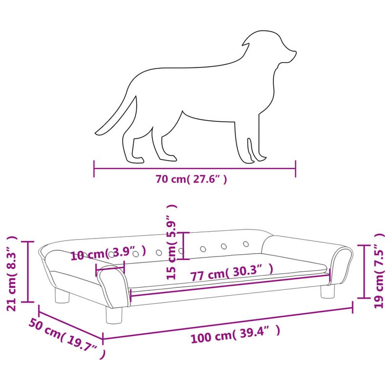 Petshop - Accesorii petshop - Culcusuri si custi - Culcusuri si saltele - Pat de caini, gri inchis, 100x50x21 cm, catifea - Infinity.ro