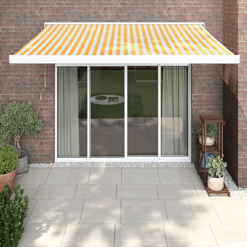 Casa si Gradina - Gradina si terasa - Umbrele si pavilioane - Umbrele - Copertina retractabila, galben/alb, 3x2,5 m, textil/aluminiu - Infinity.ro