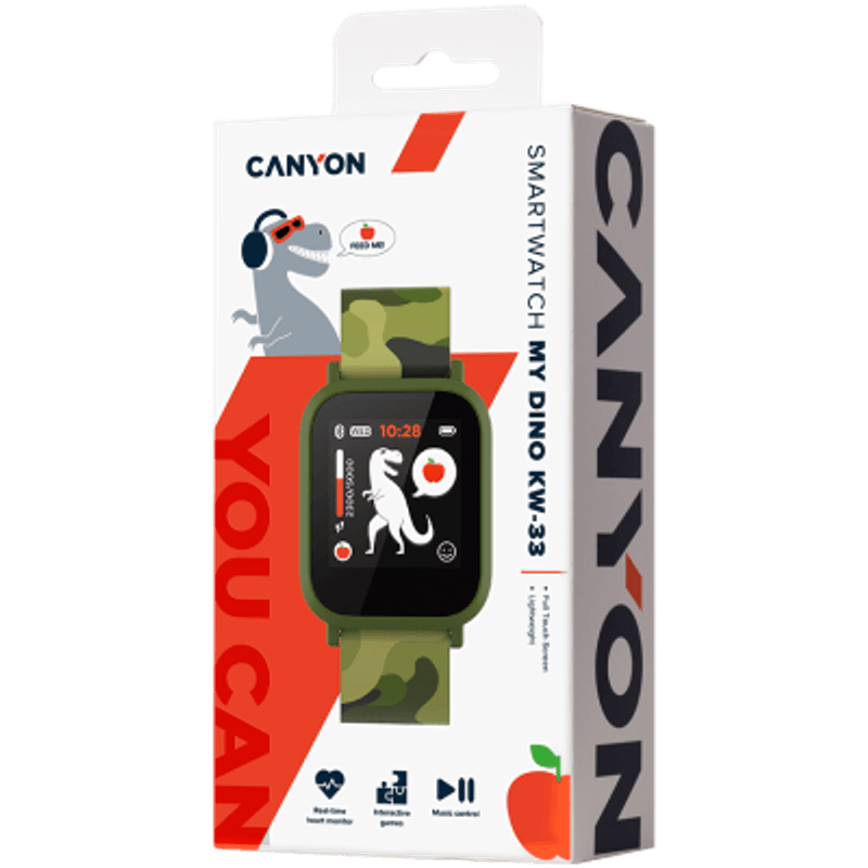 Laptop, Telefoane si Tablete - Wearables si gadgeturi - Wearables - Smartwatch-uri - Smartwatch copii CANYON My Dino KW-33, 1.3" IPS full touch screen, IP68 waterproof, verde - Infinity.ro