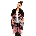 Fashion, accesorii si bijuterii - Femei - Imbracaminte femei - Pulovere femei - Pulover dama model poncho cu ciucuri si insertii colorate, multicolor, Uni - Infinity.ro