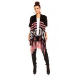 Fashion, accesorii si bijuterii - Femei - Imbracaminte femei - Pulovere femei - Pulover dama model poncho cu ciucuri si insertii colorate, multicolor, Uni - Infinity.ro