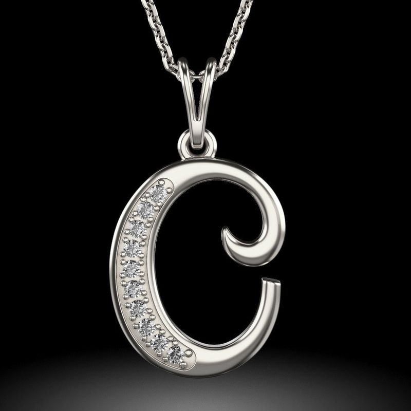 Fashion, accesorii si bijuterii - Femei - Bijuterii femei - Coliere femei - Colier din argint cu pandantiv Initiala C - Infinity.ro