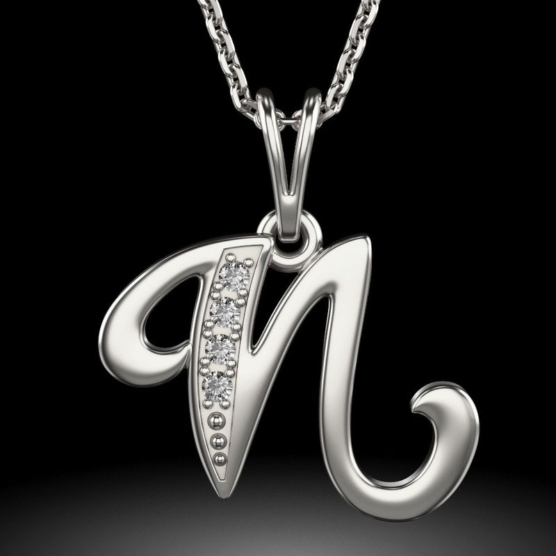 Fashion, accesorii si bijuterii - Femei - Bijuterii femei - Coliere femei - Colier din argint cu pandantiv Initiala N - Infinity.ro