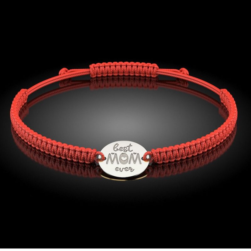 Fashion, accesorii si bijuterii - Femei - Bijuterii femei - Bratari femei - Bratara din argint cu snur impletit rosu model Best Mom - Infinity.ro