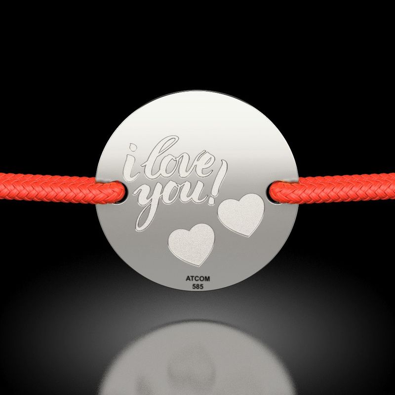 Fashion, accesorii si bijuterii - Femei - Bijuterii femei - Bratari femei - Bratara din argint cu snur model I love You cu inimioare - Infinity.ro