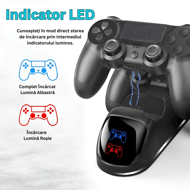 PC, gaming si accesorii - Gaming - Accesorii gaming - Controlere, Volane si Casti gaming - Stand de Incarcare Dubla Velixo®, 2 x Controller, Compatibilitate PlayStation PS4, Slim, Pro - Infinity.ro