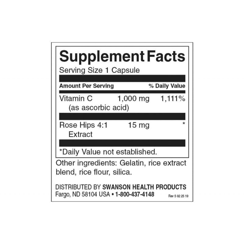 Ingrijire personala si Cosmetice - Sanatate si wellness - Suplimente alimentare - Vitamine si minerale - Swanson Vitamin C & Rose Hips Extract (Vit.C & Macese) 1000 mg, 30 Capsule - Infinity.ro