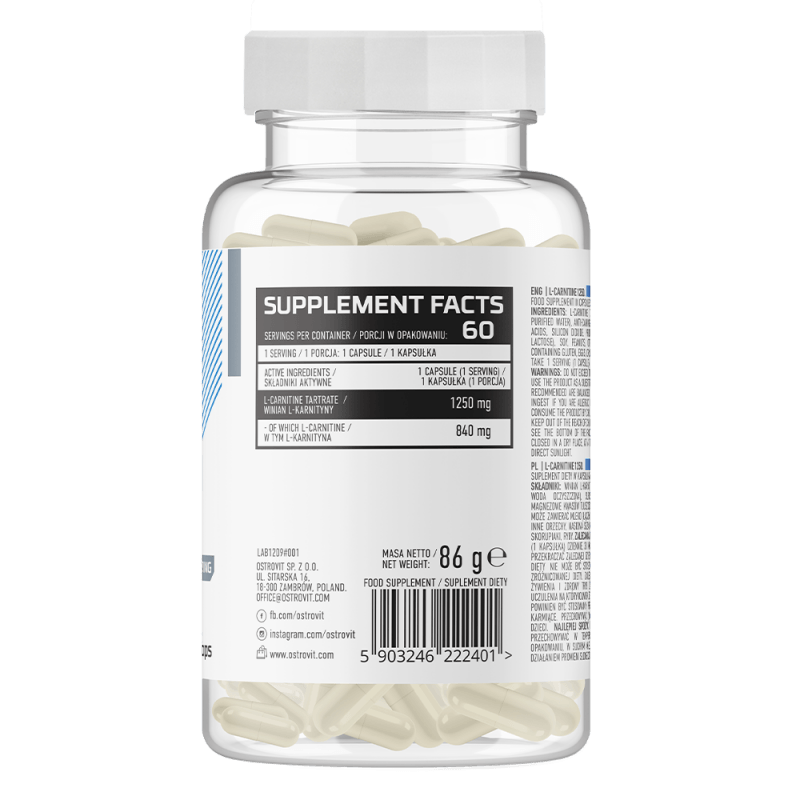 Ingrijire personala si Cosmetice - Sanatate si wellness - Suplimente alimentare - Vitamine si minerale - OstroVit L-Carnitina 1250 60 Capsule - Infinity.ro