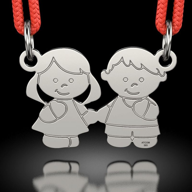 Fashion, accesorii si bijuterii - Femei - Bijuterii femei - Pandantive femei - Pandantiv din argint cu snur model Fetita si baiat - Infinity.ro
