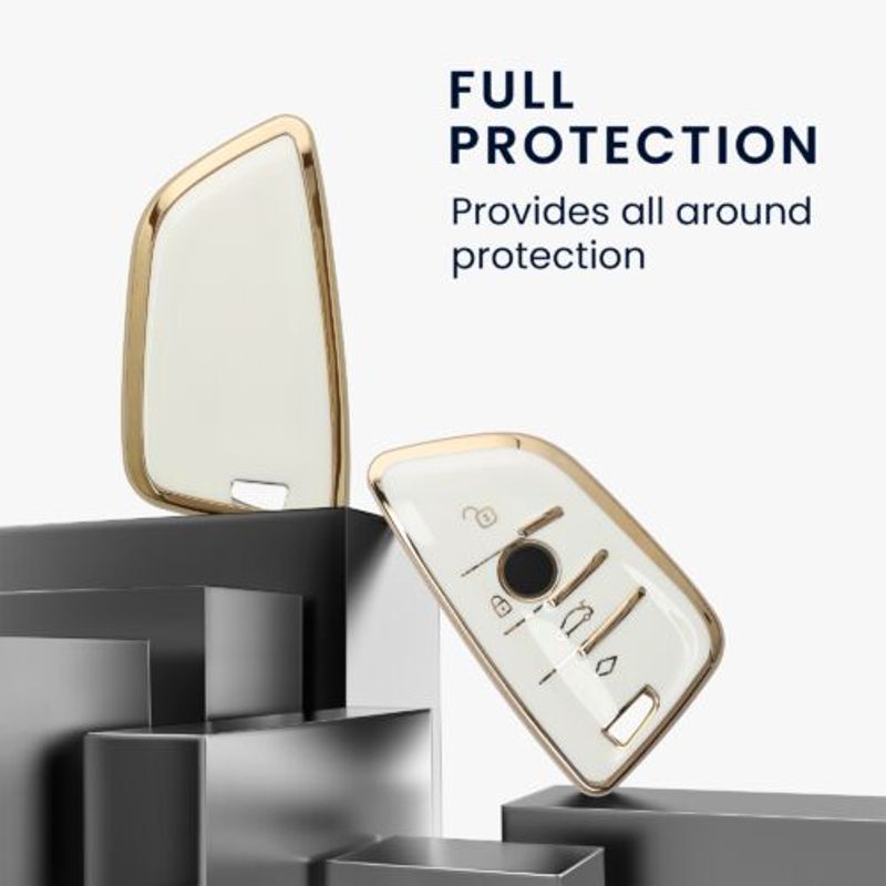 Auto si Moto - Electronice auto - Accesorii electronice auto - Husa Cheie Auto pentru BMW 3 Butoane - Smart Key, Kwmobile, Alb/Auriu, Silicon, 56001.02 - Infinity.ro