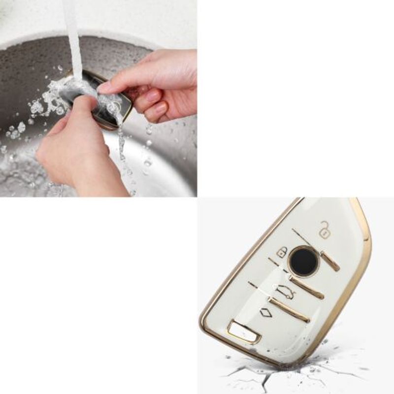 Auto si Moto - Electronice auto - Accesorii electronice auto - Husa Cheie Auto pentru BMW 3 Butoane - Smart Key, Kwmobile, Alb/Auriu, Silicon, 56001.02 - Infinity.ro