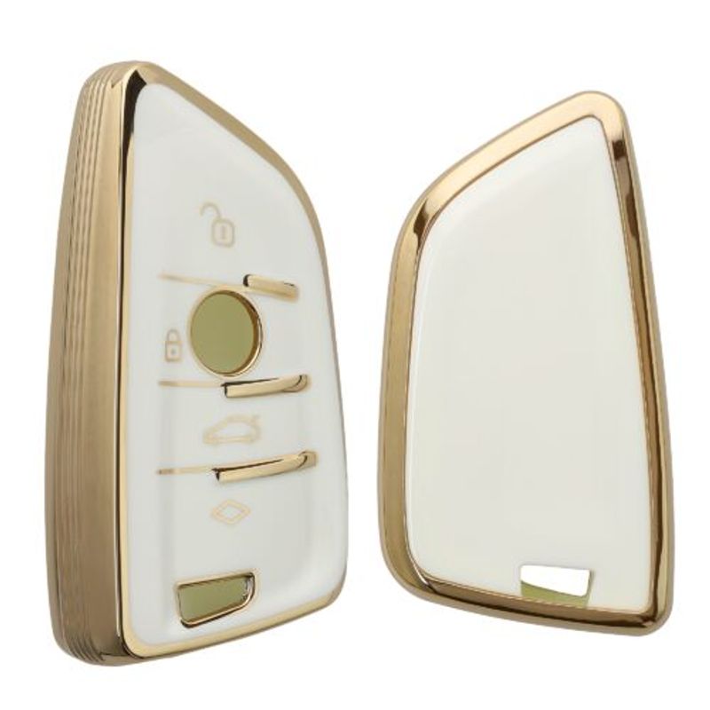 Auto si Moto - Electronice auto - Accesorii electronice auto - Husa Cheie Auto pentru BMW 3 Butoane - Smart Key, Kwmobile, Alb/Auriu, Silicon, 56001.02 - Infinity.ro