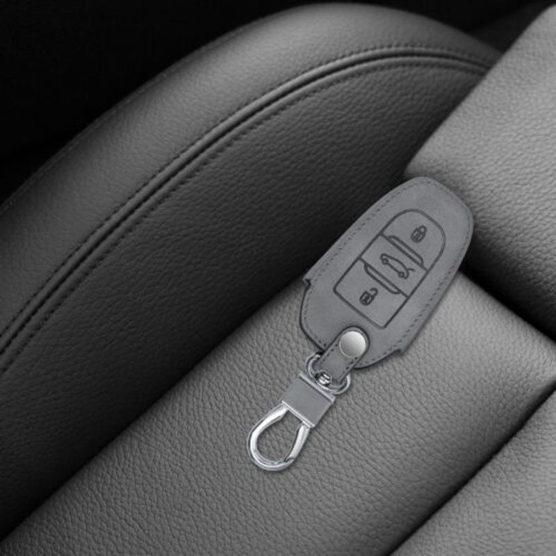 Auto si Moto - Electronice auto - Accesorii electronice auto - Husa Cheie Auto pentru Peugeot/Citroen, 3 Butoane, Keyless Go, Piele nabuc, Gri, 53762.01 - Infinity.ro