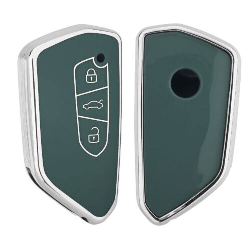 Auto si Moto - Electronice auto - Accesorii electronice auto - Husa Cheie Auto kwmobile pentru Volkswagen 3 butoane, Silicon, Verde/Argintiu, 56005.06 - Infinity.ro