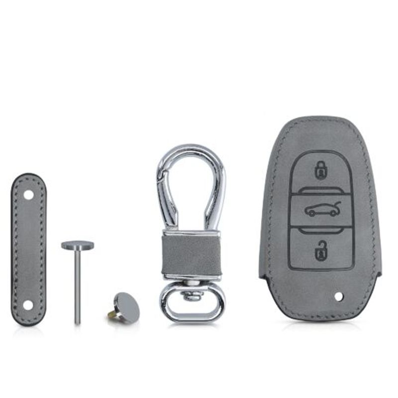 Auto si Moto - Electronice auto - Accesorii electronice auto - Husa Cheie Auto pentru Peugeot/Citroen, 3 Butoane, Keyless Go, Piele nabuc, Gri, 53762.01 - Infinity.ro