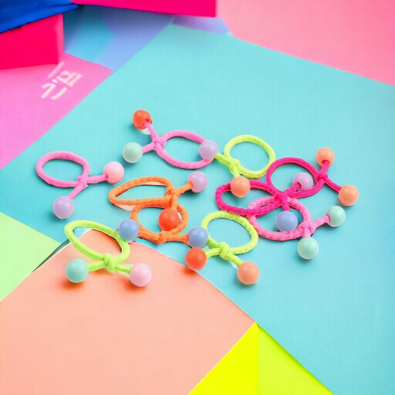 Fashion, accesorii si bijuterii - Copii - Accesorii copii - Accesorii pentru par copii - Set 10 elastice par pentru fetite Crisalida, cu margele rotunde, Multicolor - Infinity.ro