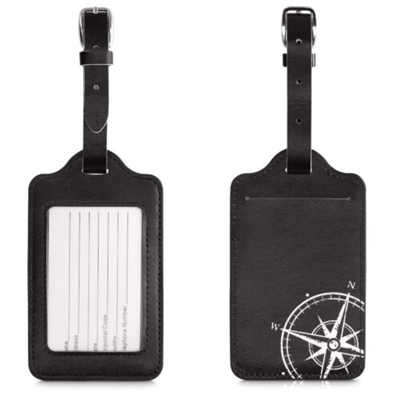 Sport si Outdoor - Camping - Accesorii camping si drumetii - Set 2 Etichete pentru bagaje, Kwmobile, Negru/Alb, Piele ecologica, 53127.05 - Infinity.ro